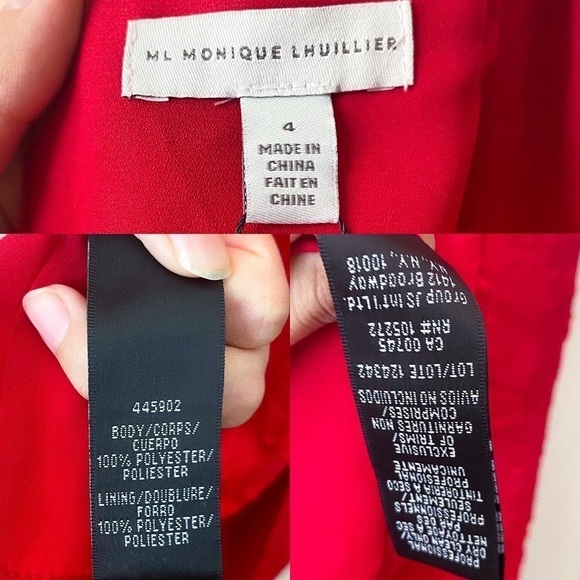 Monique Lhuillier Dress Foulard Asymmetric Floral Lace Midi Lipstick 4 NWT - Picture 5 of 7